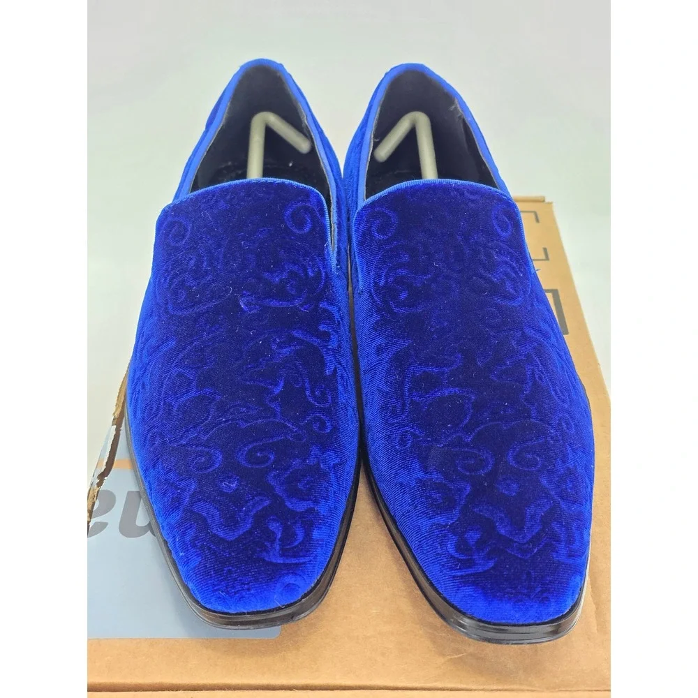 Stacy Adams Vion Velvet Loafers Mens Size 9 Royal Blue Paisley Slip On - VG‎